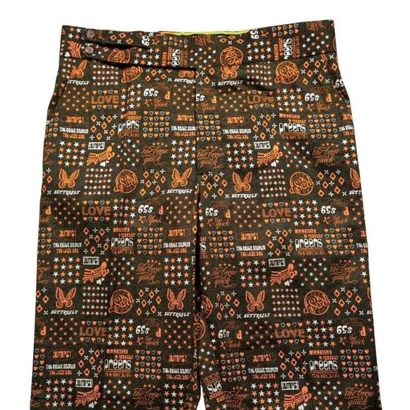 Mens 36 Gurkha Pants Green Orange Graphic Print Flat Front Straight Fit Trousers - Picture 5 of 8
